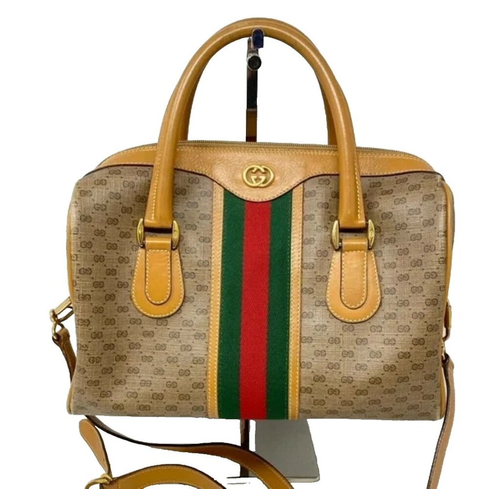 Very Rare*Gucci Extra Wide Stripe/Sherry Line Handbag with Shoulder Strap-